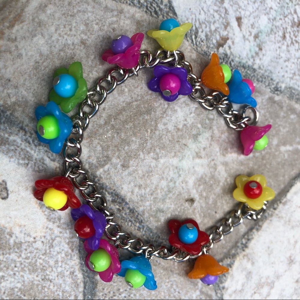 Flower power charm bracelet neon bright electric birthday party floral primary